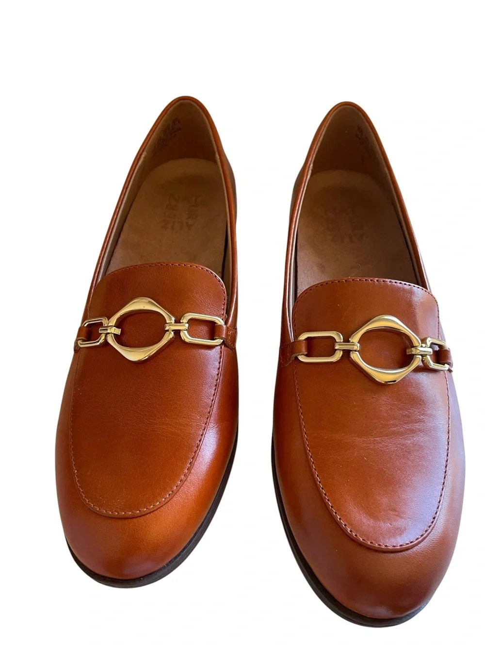 Naturalizer Mya Brown Leather Loafers with Gold Horsebit Size 8 New
